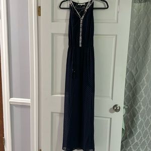 Halter style notch neck sheer overlay maxi.